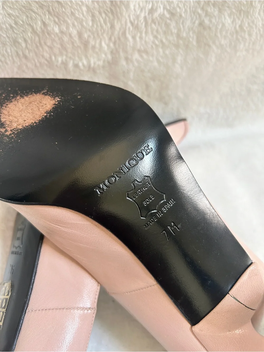 Nique Blush Pink Pointed Leather Heels with Gold Ring Accent